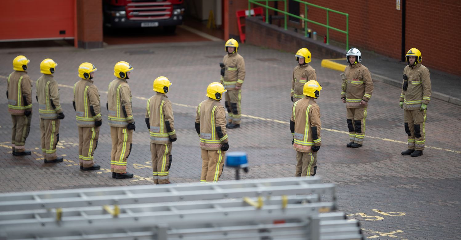 Firefighters in drill yard