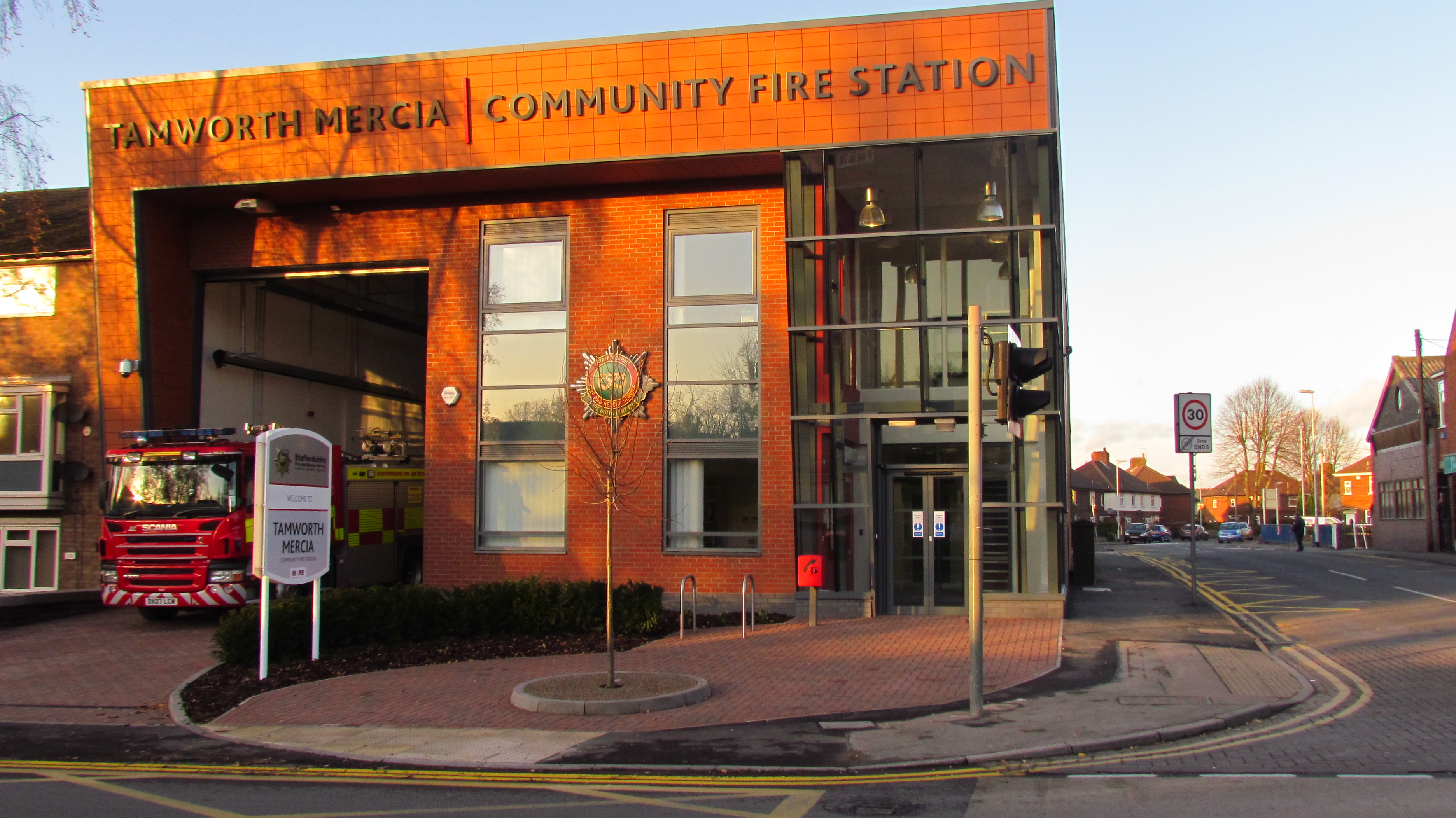 Fire Engine leaving Tamworth Mercia Fire Station