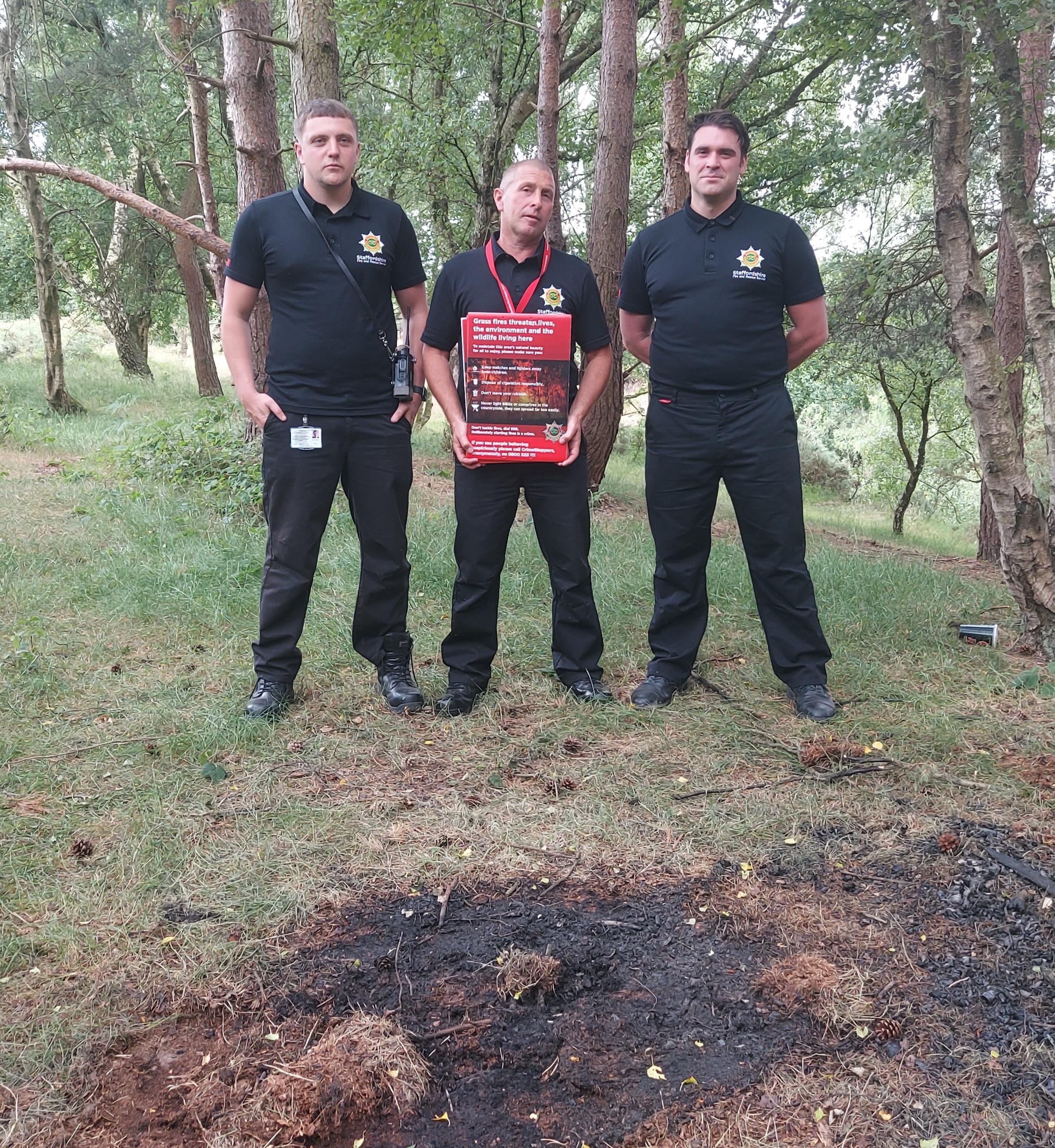 Grass burn marks at woodland