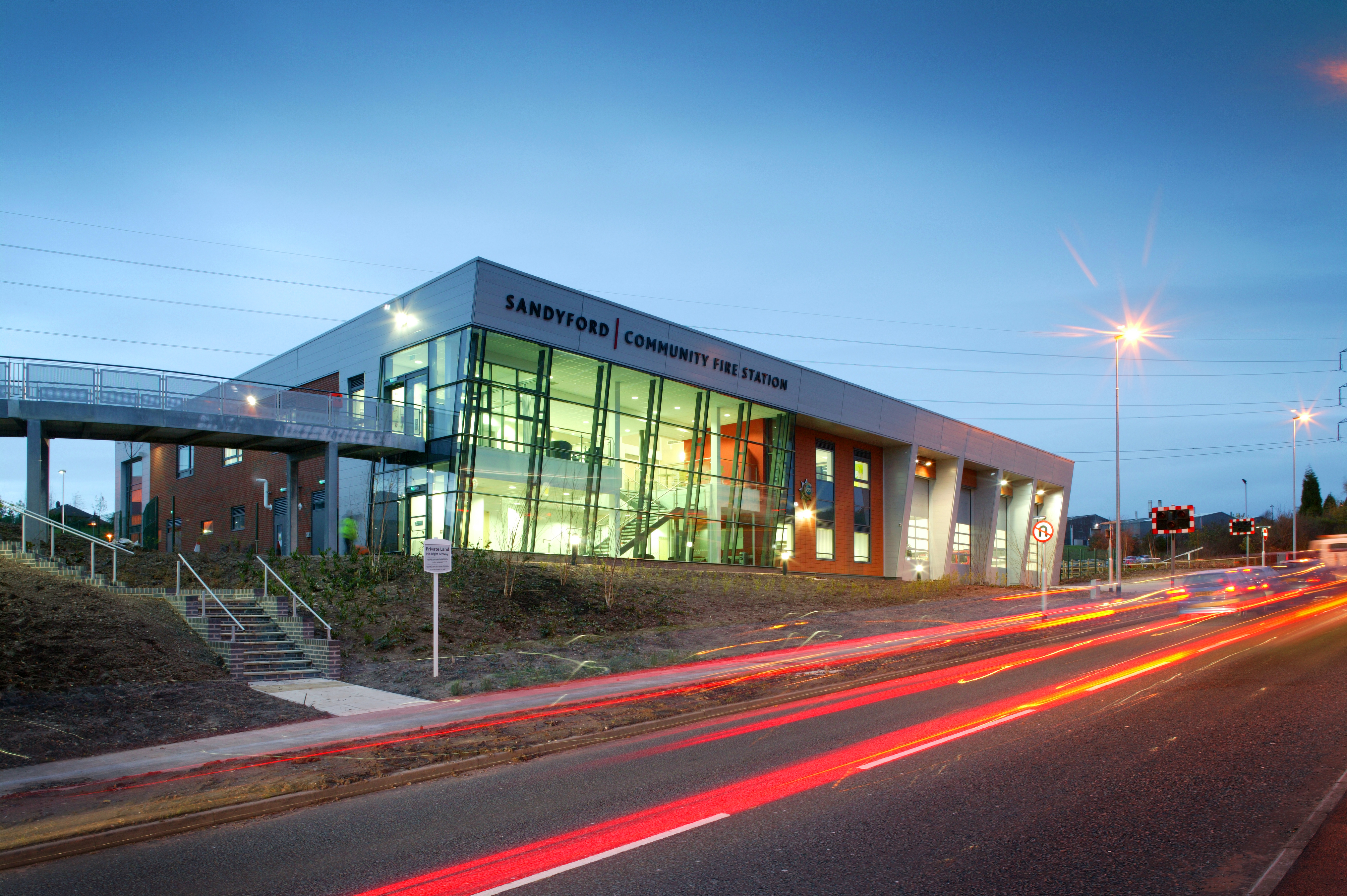 Sandyford Fire Station at night
